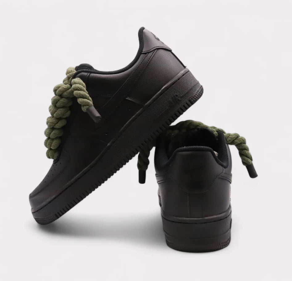 Nike Air Force 1 Black - Rope Lace olive green