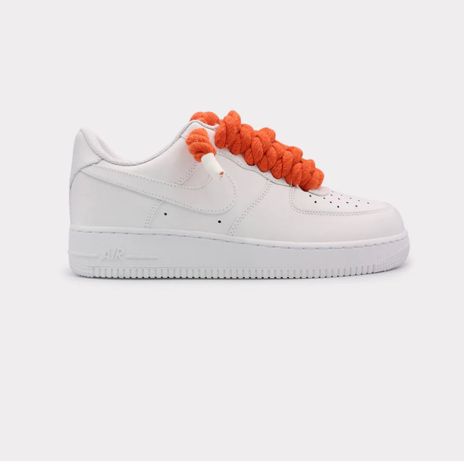 Nike Air Force 1 White - Rope Lace Orange