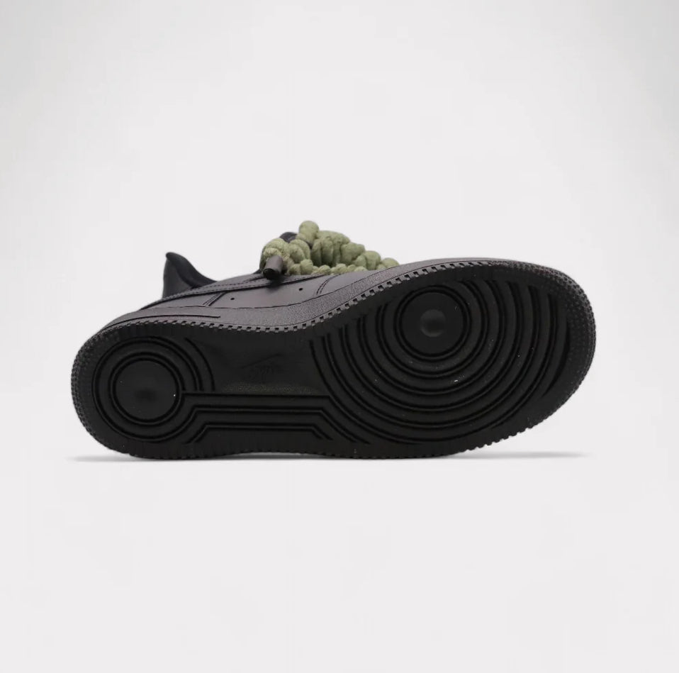 Nike Air Force 1 Black - Rope Lace olive green