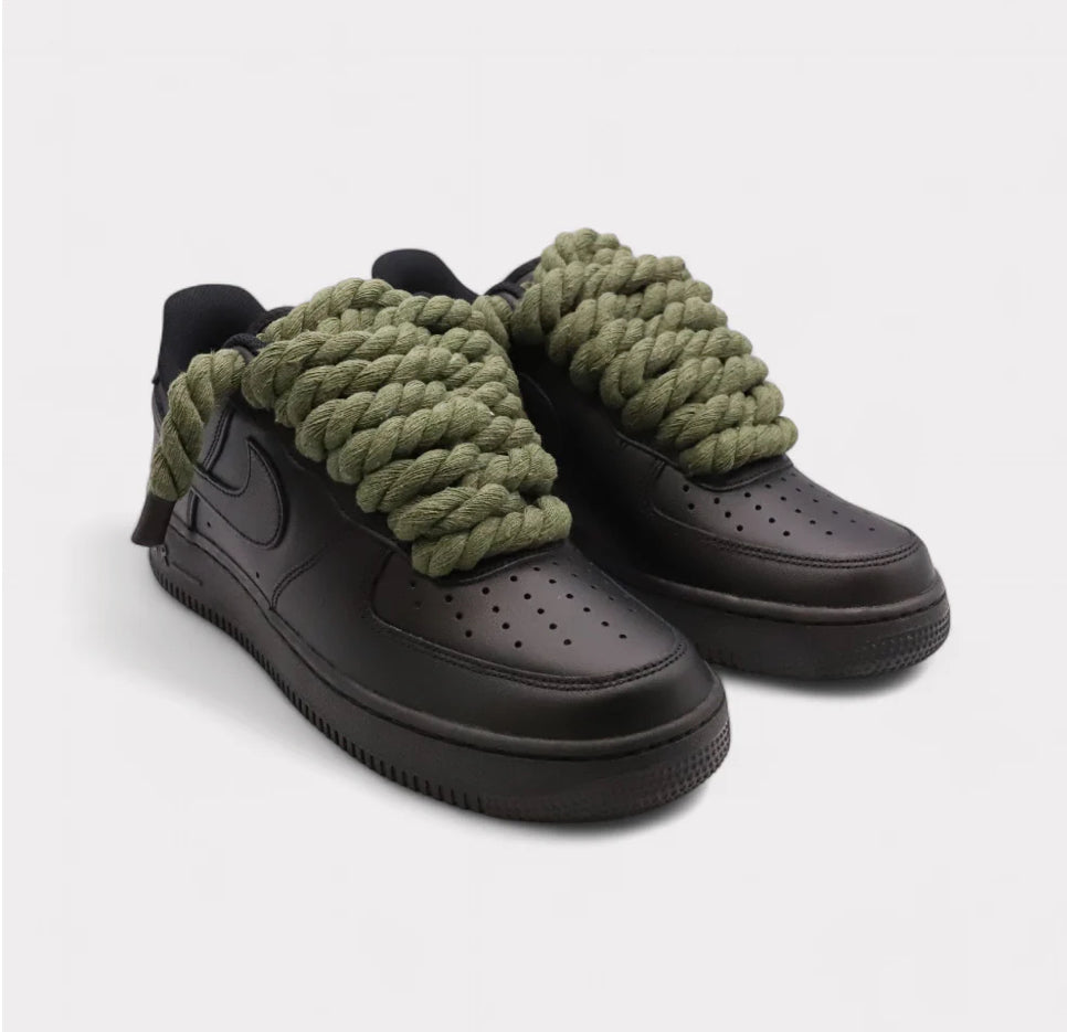 Nike Air Force 1 Black - Rope Lace olive green