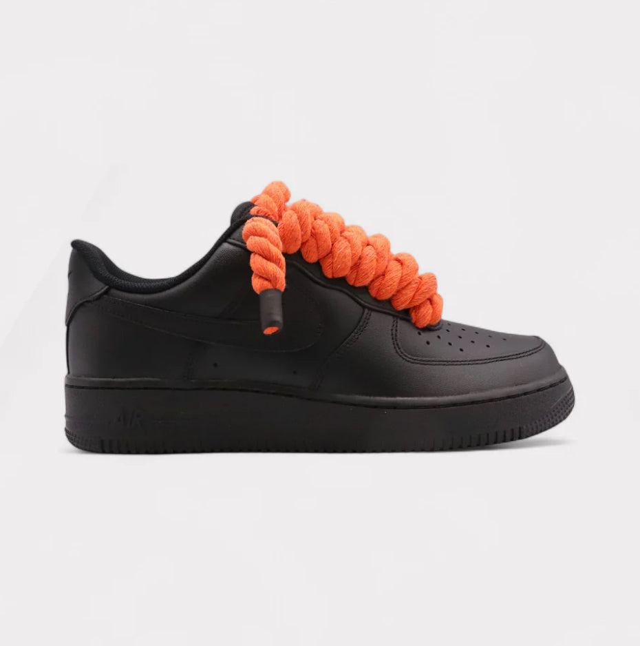 Nike Air Force 1 Black - Rope Lace orange