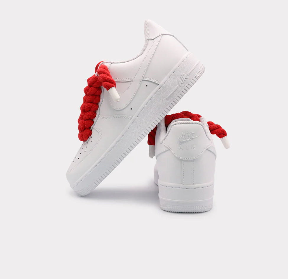 Nike Air Force 1 White - Rope Lace Red