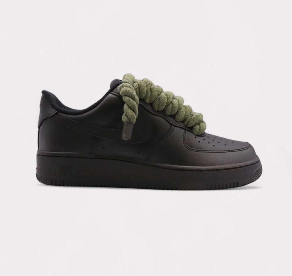 Nike Air Force 1 Black - Rope Lace olive green