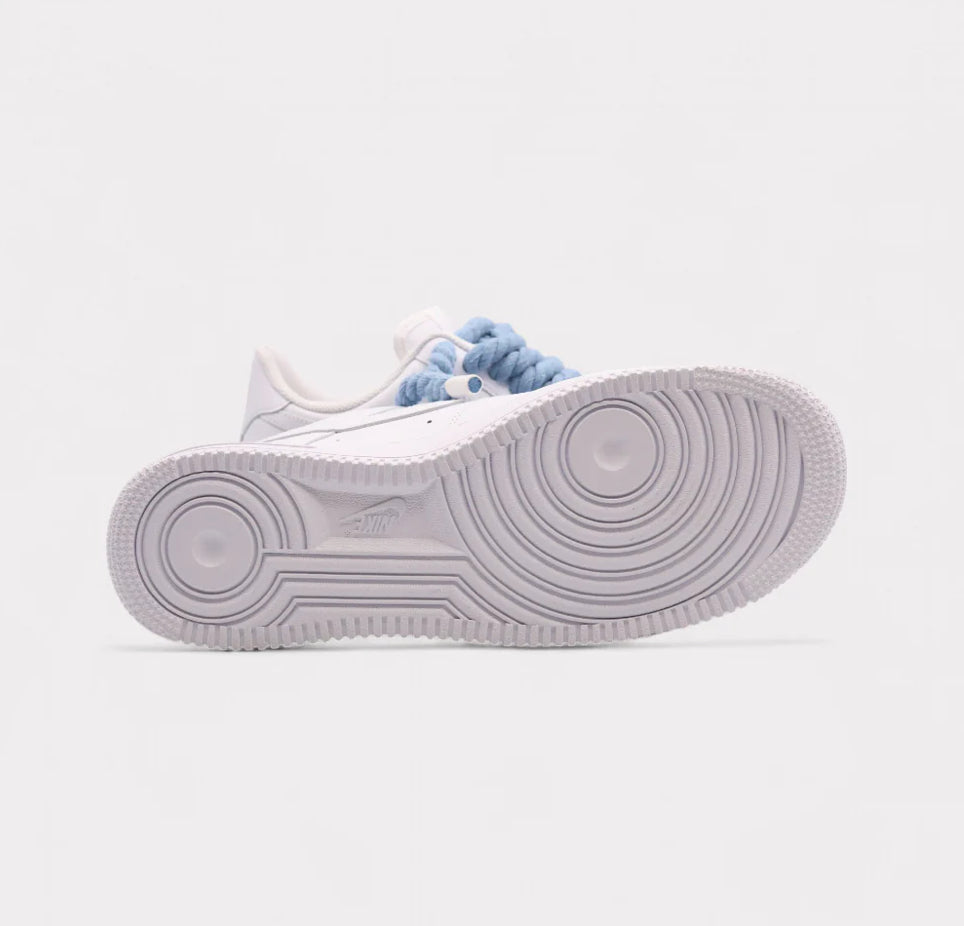Nike Air Force 1 White - Rope Lace Light Blue