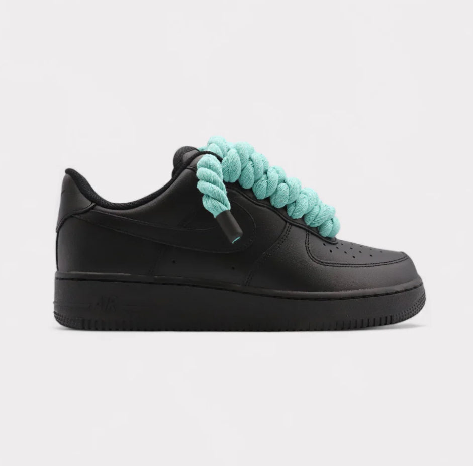 Nike Air Force 1 Black - Rope Lace light blue