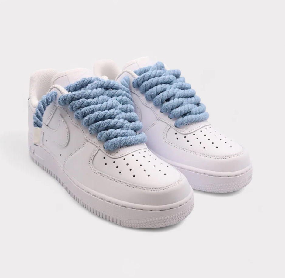 Nike Air Force 1 White - Rope Lace Light Blue