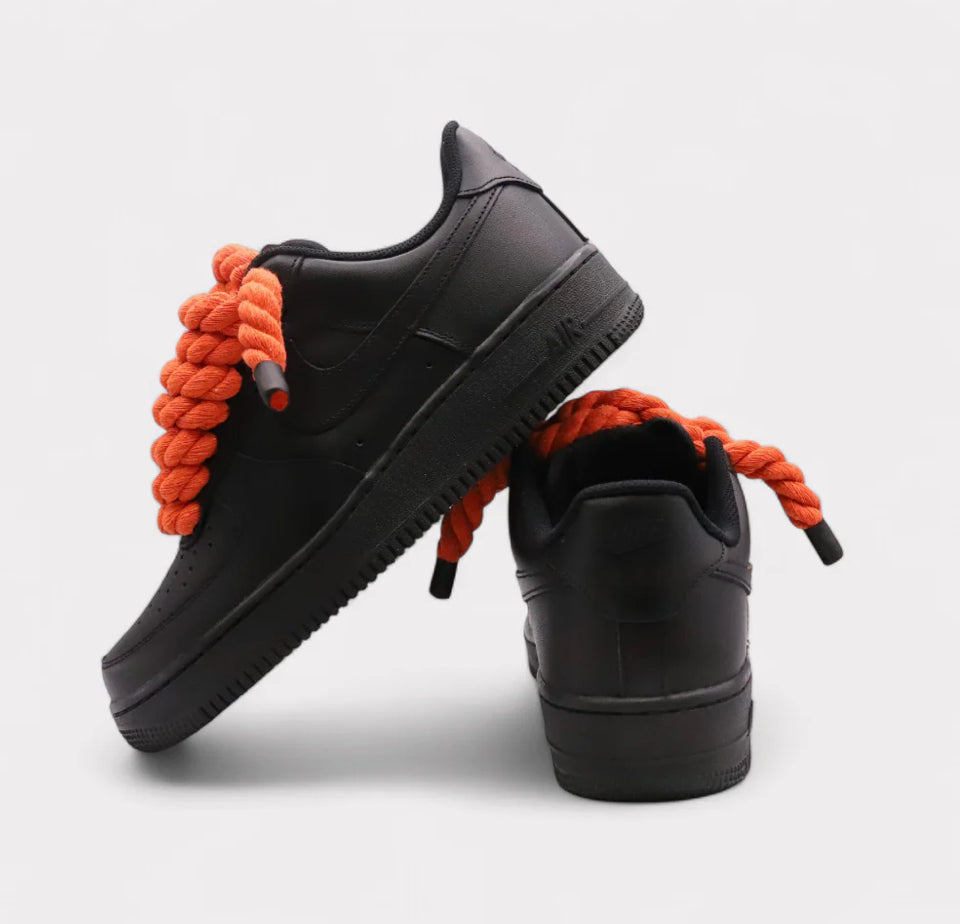 Nike Air Force 1 Black - Rope Lace orange