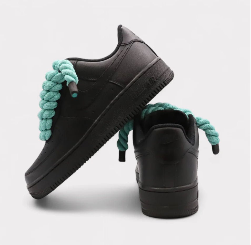 Nike Air Force 1 Black - Rope Lace light blue