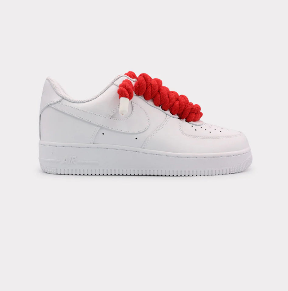 Nike Air Force 1 White - Rope Lace Red