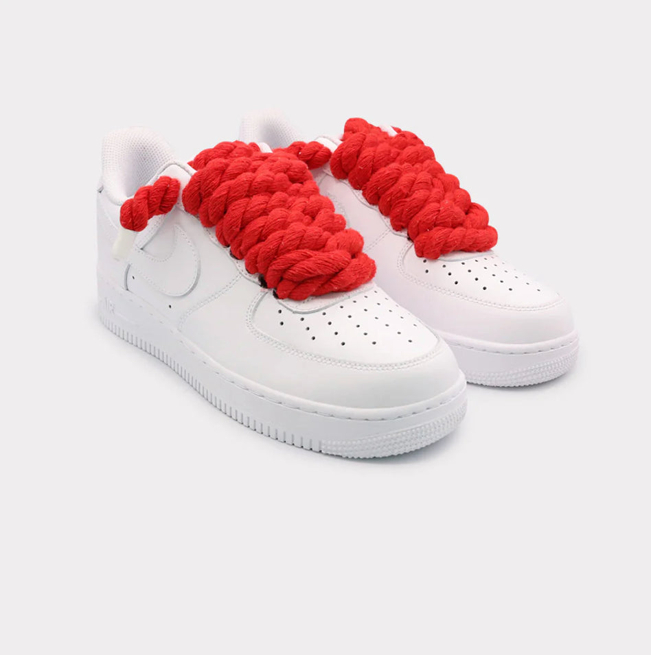 Nike Air Force 1 White - Rope Lace Red