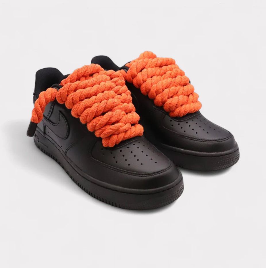 Nike Air Force 1 Black - Rope Lace orange