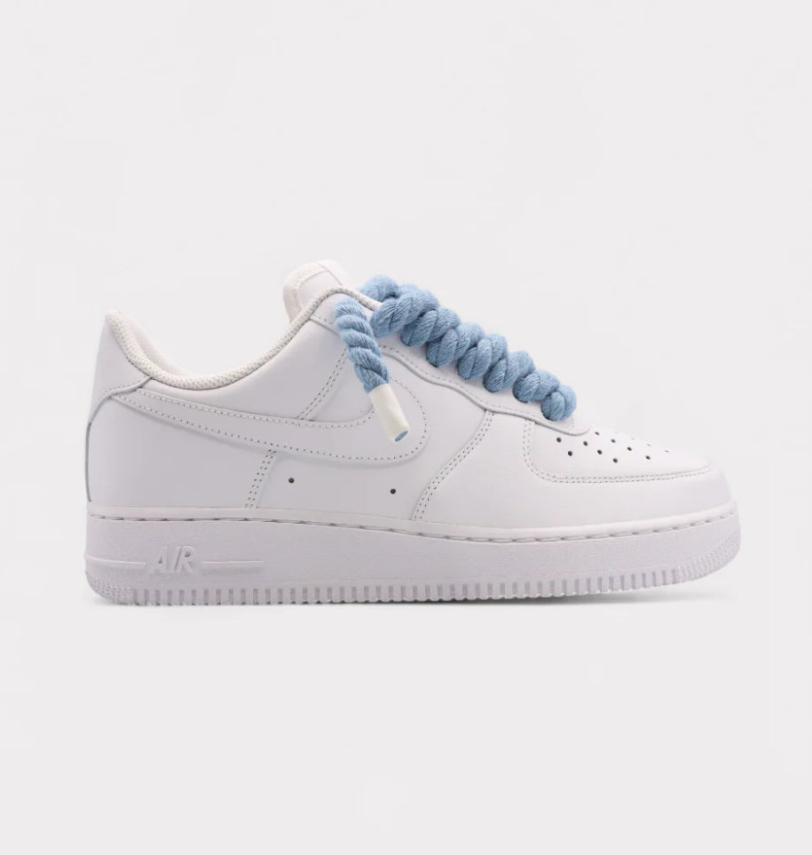 Nike Air Force 1 White - Rope Lace Light Blue