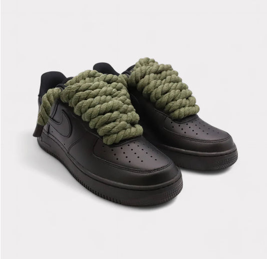 Nike Air Force 1 Black - Rope Lace olive green