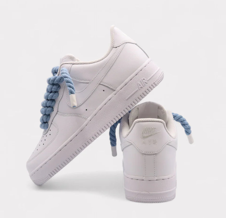 Nike Air Force 1 White - Rope Lace Light Blue