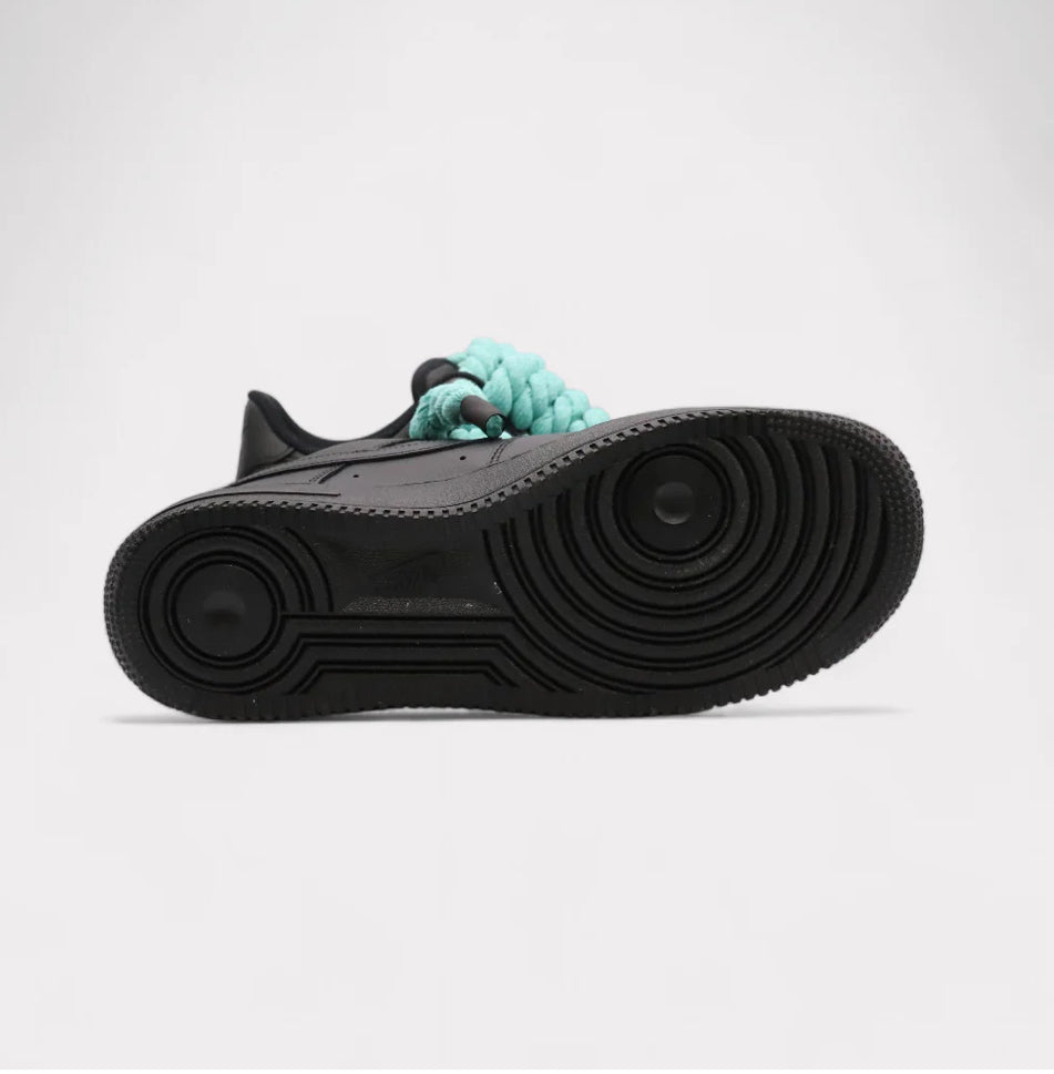 Nike Air Force 1 Black - Rope Lace light blue