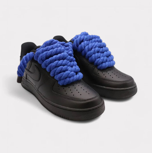 Nike Air Force 1 Black - Rope Lace blue