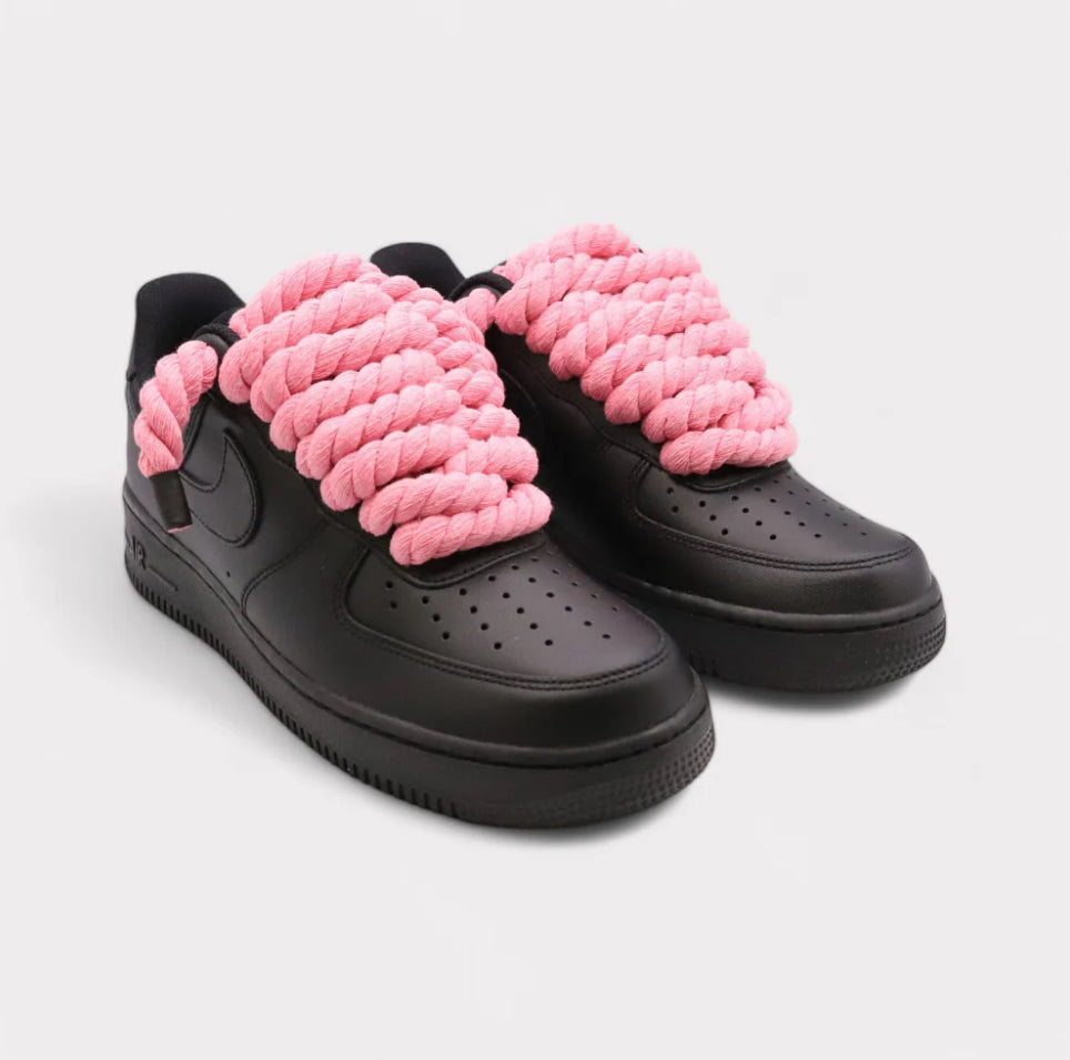 Nike Air Force 1 Black - Rope Lace pink