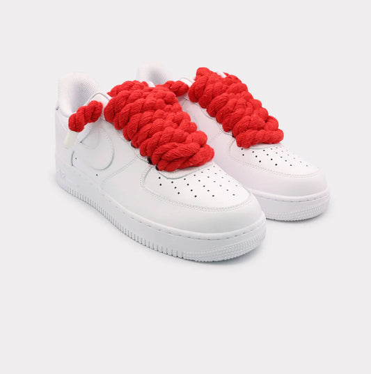 Nike Air Force 1 White - Rope Lace Red